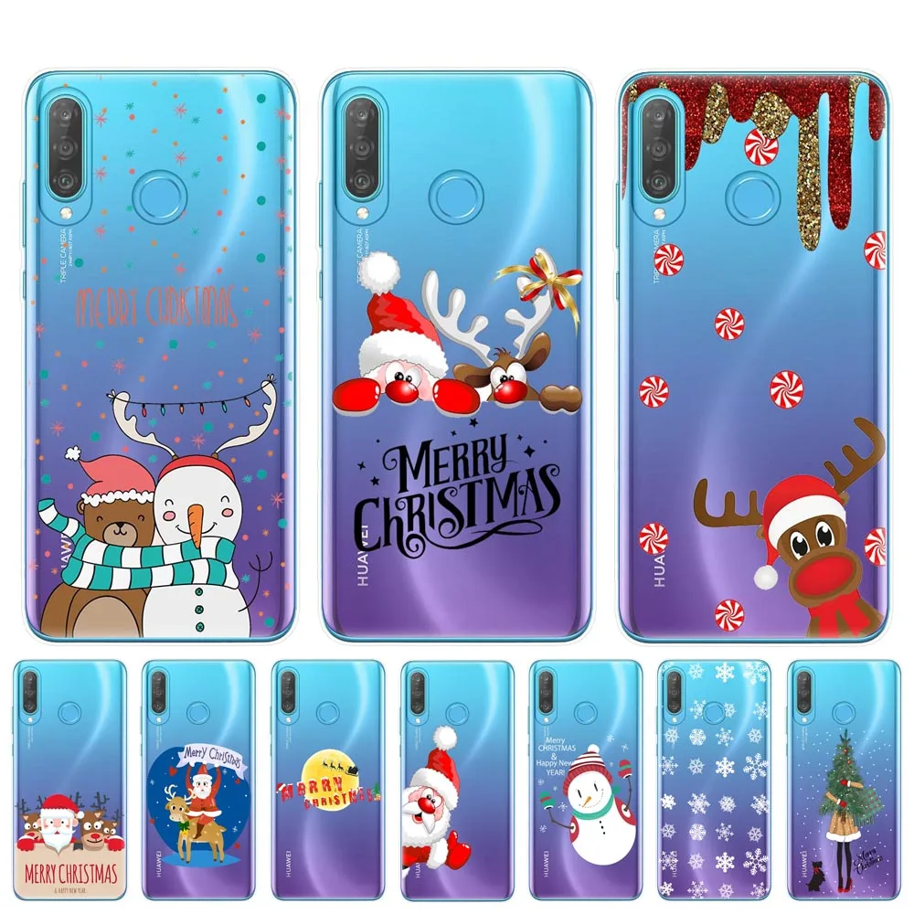 

Clear silicone Case For Fundas Huawei P30 P20 Lite Pro P10 P9 P8 Lite 2017 Merry Christmas Santa Claus Elk Snowman Cover Capinha