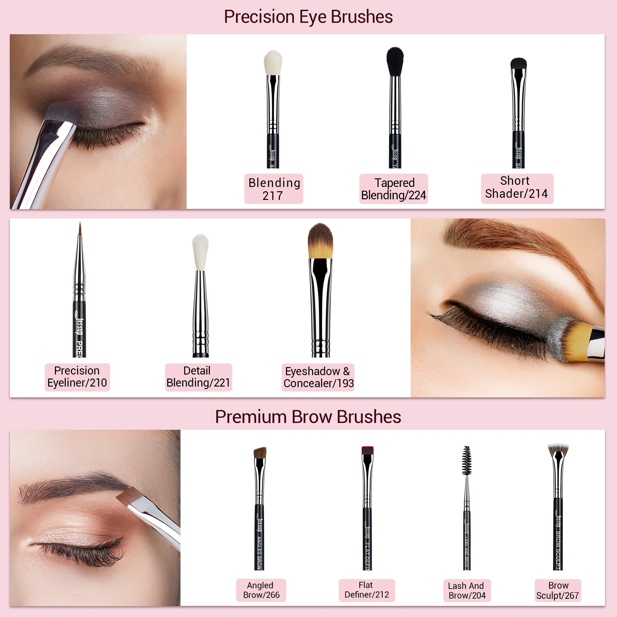 Jessup Eyeshadow Brush Set Pink Eye Makeup Brushes Concealer Brush Premium  Vegan Eyeshadow liner Blending Brush for Makeup, T496 - AliExpress