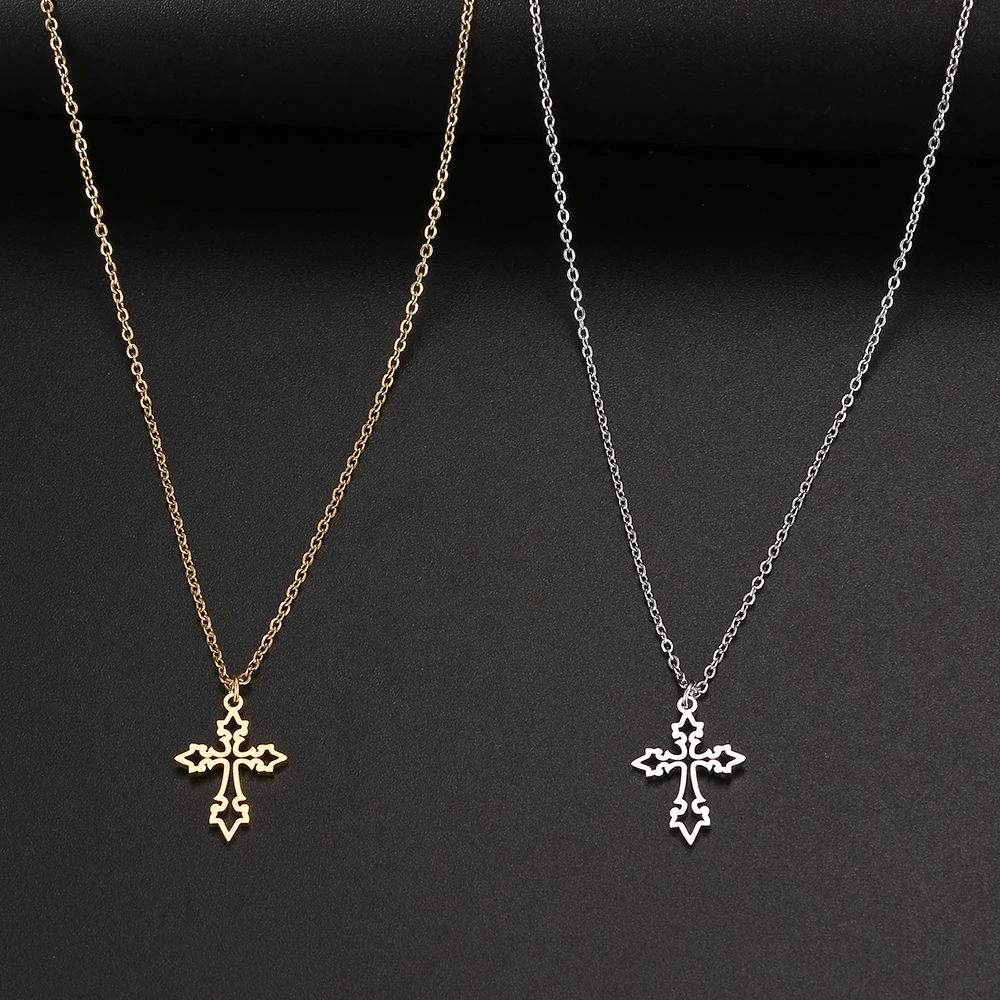 Stainless Steel Necklaces Vintage Cross Pendants Chain Choker Jewellery Fashion Necklace - Image 6