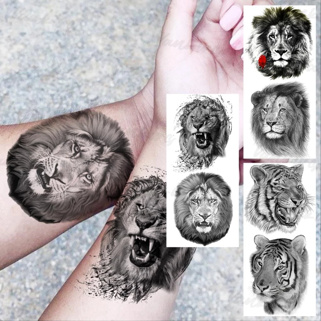Big Lion Temporary Tattoos For Women Men Realistic Tiger Water Transfer  Fake Tattoo Sticker Wrist Body Tatoos Tribal Military 3D|Temporary Tattoos|  - AliExpress