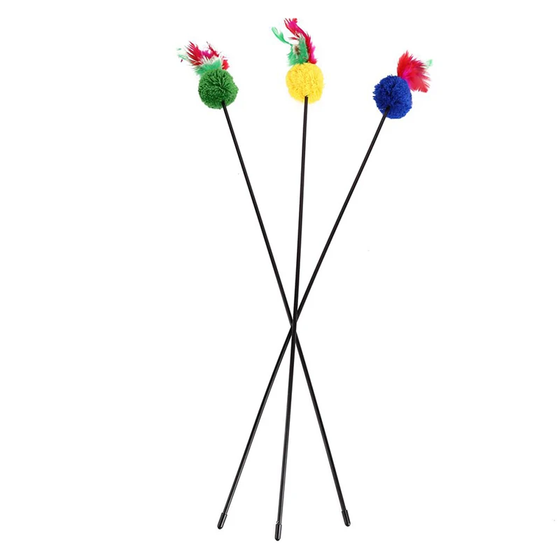 3PCS/Set Pet Dogs Feather Training Stick Kitty Ball Plush Toys Cats Pet Interactive Long For Toy