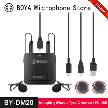 

BOYA BY-DM20 Dual Lavalier Microphone Stereo Mode Headphone Monitoring for Lighting iPhone IOS Type-C Android USB Laptop PC Mic