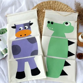 

Cotton Linen 3 Pockets Cute Cartoon Hanging Storage Bag Baby Room Behind Doors On Walls Hanging Organizer