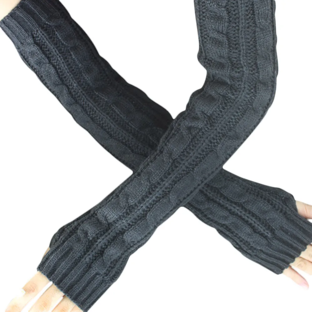 Осень Зима Новое плетеное вязаные длинные перчатки без пальцев Теплая Длинная вязаная рукавица для женщин Handschoen перчатки# O10 - Цвет: Тёмно-синий