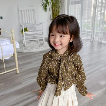 

5268 Baby Girl Blouse Long Sleeves Floral Shirt Tops Bow Tie Collar Kids Princes Blouse Shirts 1-9 Years Girl Autumn Cute Tops