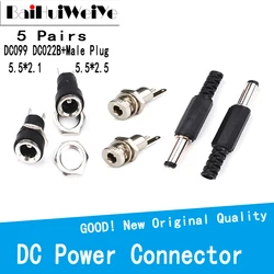 Connecteur d'alimentation, 10 pièces, 5 paires, 2.1x5.5 2.5x5.5, prise femelle + adaptateur de prise mâle DC099 DC022B DC 005 