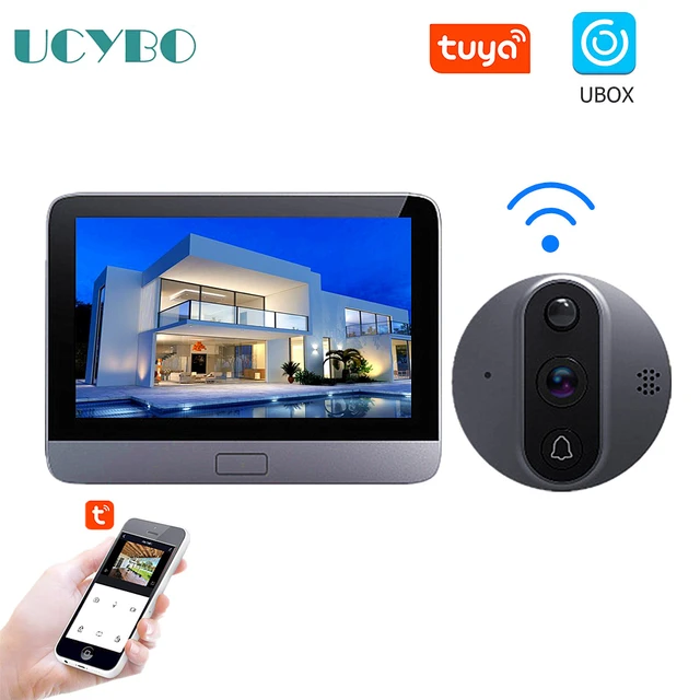 Mirilla Digital con Wifi, visor de puerta con cámara inalámbrica, timbre de  vídeo para exteriores, hogar inteligente, Tuya, Ubox, Monitor LCD de 4,3  pulgadas, batería PIR - AliExpress