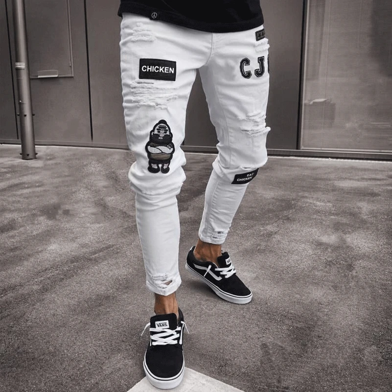 Mens Stretch Ripped Skinny Biker Jeans Pants Destroyed Slim Fit Denim Trousers men cotton pants
