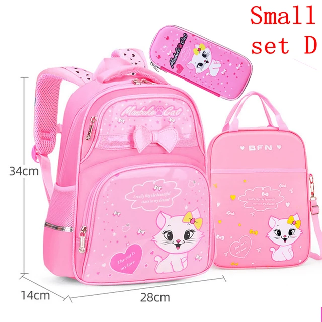 Waterproof Children School Bags Cartoon Cute Princess Backpacks Orthopedic Kids Book Bags for Teenage Girls Schoolbags Mochila Small set D