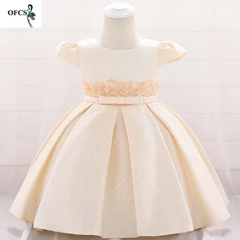 

Flower Girls Clothing Satin Lace Short Sleeve Baby Girl One Year Old Birthday Dress Lovely Princess Dress Baby Girls Wear 9m-24m