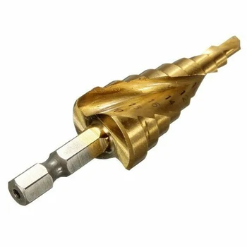 

1pc Titanium Coated Step Drill Bit Hex Shank Spiral Grooved 9 Step Drill Bit Wood Working Drilling Bits