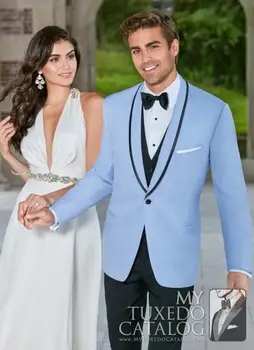 

Latest Coat Pant Designs Light Blue Wedding Suits for Men Groom Suit Slim Fit 3 Piece Tuxedo Custom Prom Blazer Masculino