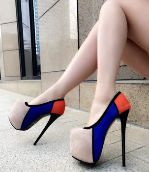 

Autumn new 17 cm high heel stitching suede sexy women's shoes fashion ultra high heel platform women's shoes