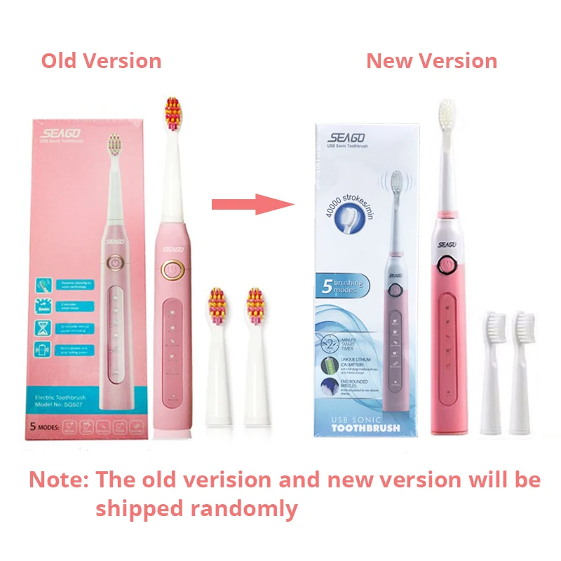 Seago Sonic Electric Toothbrush Adult Timer Brush USB Rechargeable Tooth Brushes with 3pcs Replacement Heads