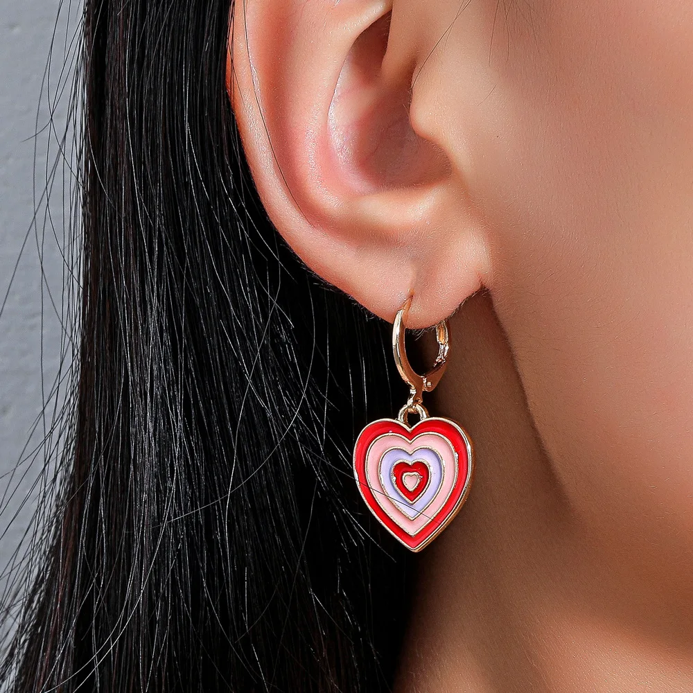 2021 Fashion Multi-layer Love Heart Dangle Earrings For Women New Y2K Simple Design Colourful Enamel Earring Trend Party Jewelry