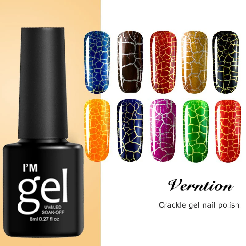 

Verntion Crack Gel Polish Long Lasting Gel Lacquer 12 Colorful Uv Led Manicure Decoration Nail Art Crack Nail Nail Gel Top Coat