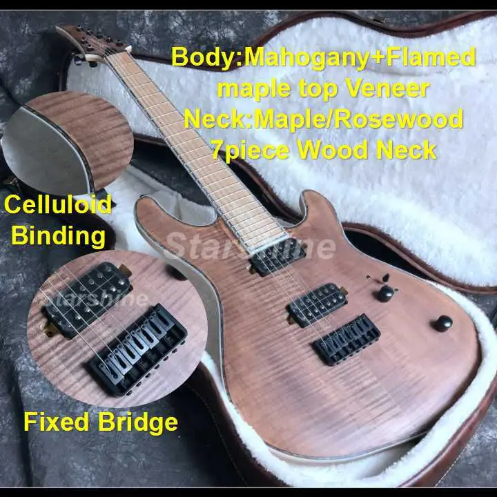 

E-G1 High Quality 7 strings Electric guitar Neck Thru Body Flamed maple Top Veneer Maple Fingerboard strings thru body ASH Body
