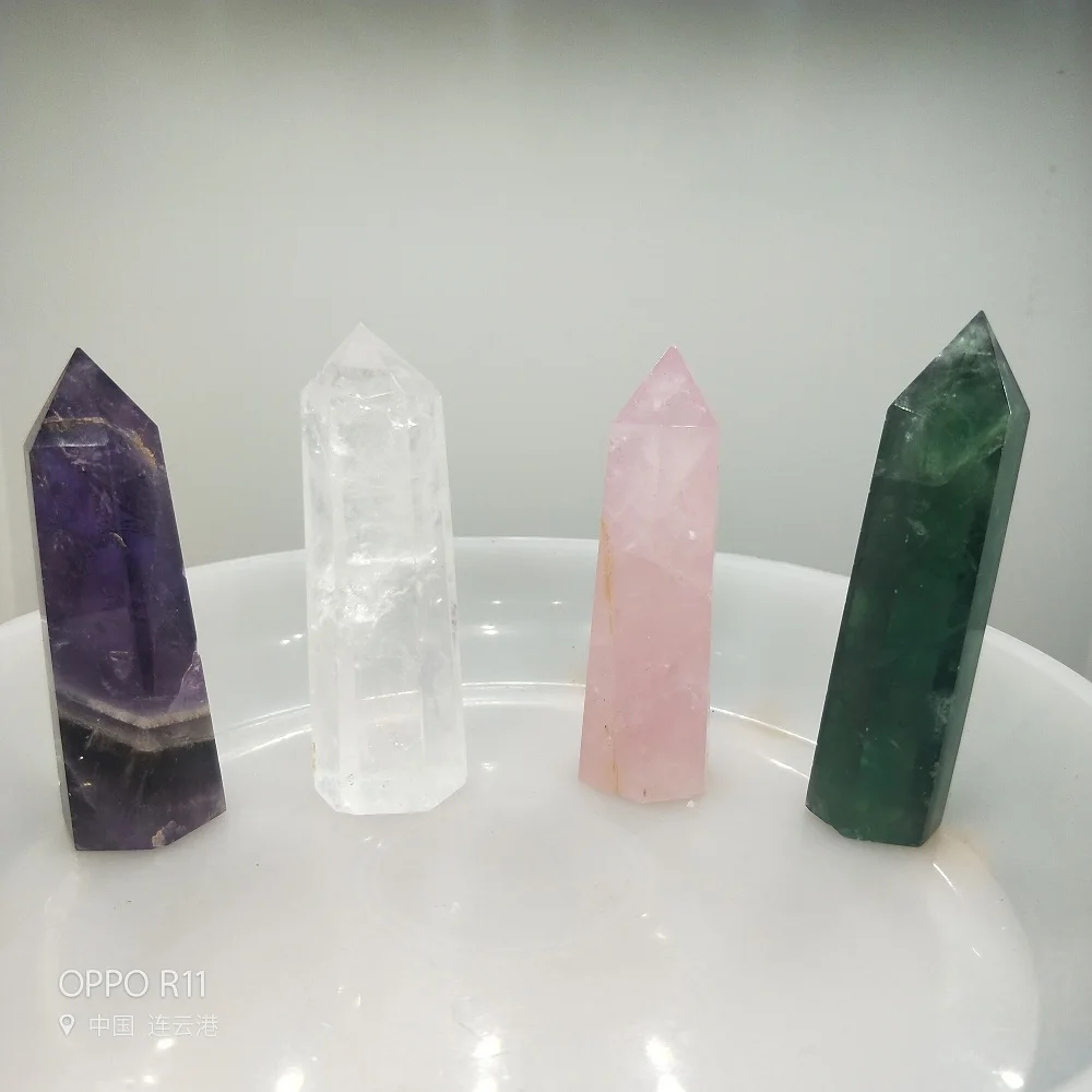 Natural Crystal Quartz Wand Points Obelisk Healing Flourite Amethyst Rose Clear 
