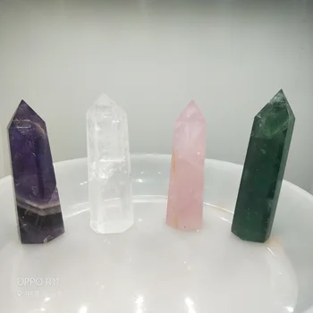 

4pcs Crystal Point Natural Dreamy Amethyst Rose Quartz Green Fluorite Obelisk Crystal Wand Point Healing crystal Crafts