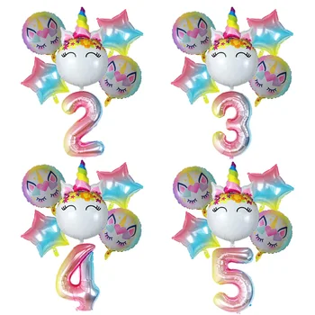 

6pcs/lot Rainbow Unicorn Balloon Number globos Birthday Party Decorations Kids Unicorn Party theme Wedding Balloons baby shower