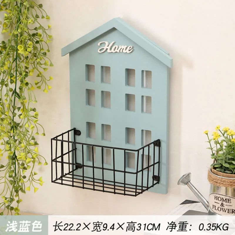 BlueE 31CM Спальня ремесло гостиная держатель дисплей деревянные украшения Бытовая настенная полка для хранения декоративные в форме дома - Цвет: BlueE 31CM
