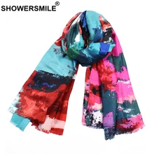 

SHOWERSMILE Scarfs for Ladies Graffiti Cotton Linen Printed Scarf Women Colorful Female Shawl Bohemian Scarves Accessories