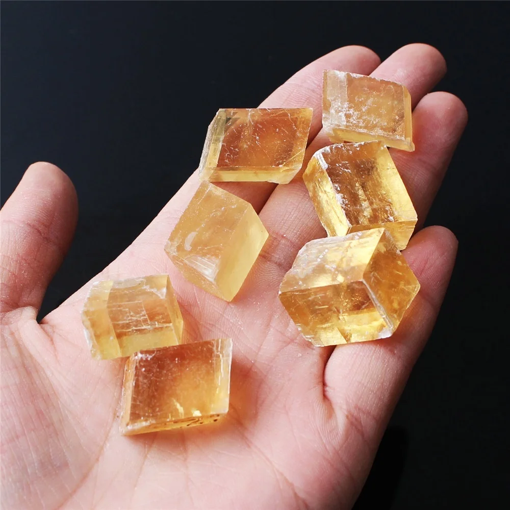 30g/50g/100g Natural Transparent Yellow Optical Calcite Crystal Tumbled Stone Mineral Rough Specimen