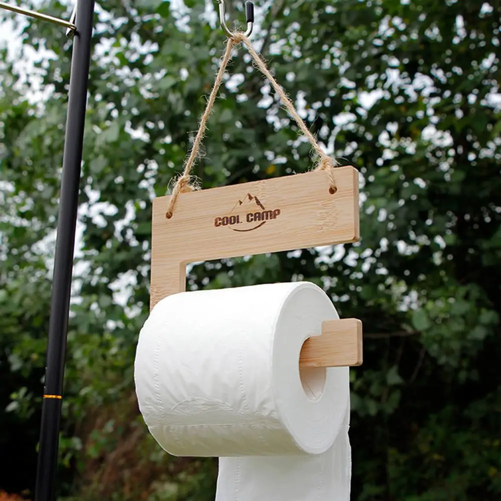 Outdoor Roll Paper Holder Protable Bamboo Rope Camping Picnic Barbecue