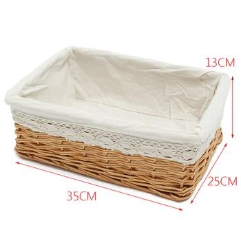 

40*30*16cm Multipurpose Rectangular Wicker Storage Basket with Removable Washable Liner Willow Woven Containers - Size L