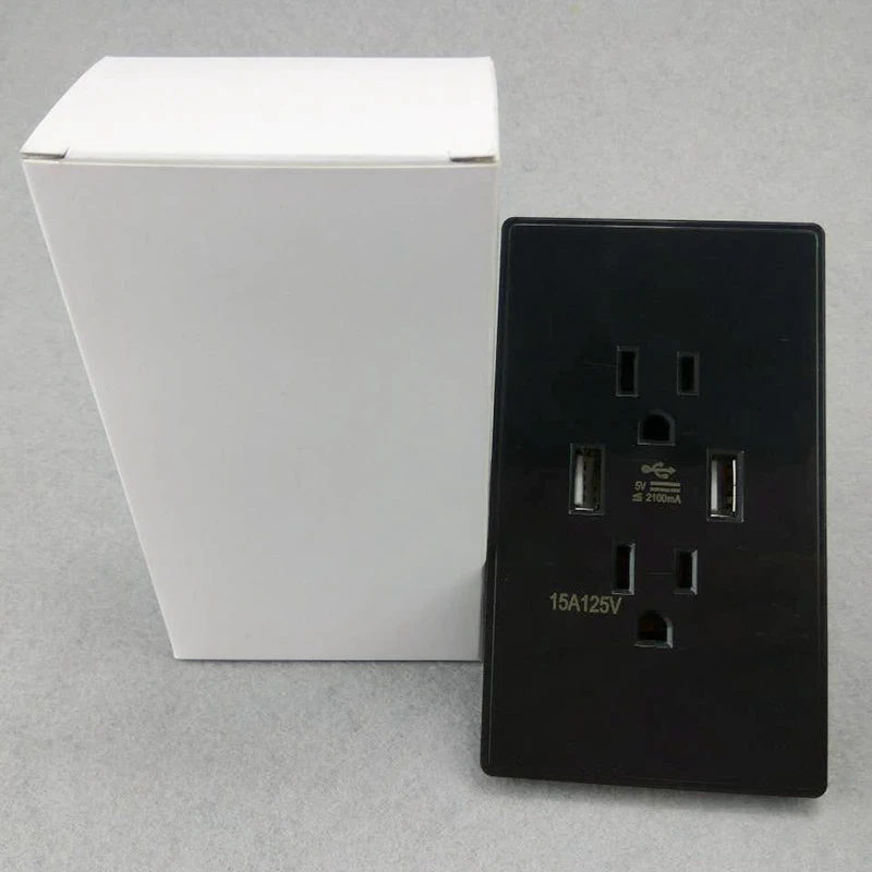 Американский стандарт розетки с 2 портами USB для зарядки телефона Ac 110-250V 15A двойной США штекер бытовой