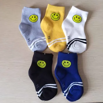 

5 pairs pack girls boys cartoon smile stripe lovely kids child socks 1-3 year