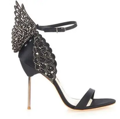 

Women Pink Butterfly Sandals Metal Stiletto Heel Metallic Cut-outs Pumps Bling Bling Crystal Celebrity Wedding Shoes