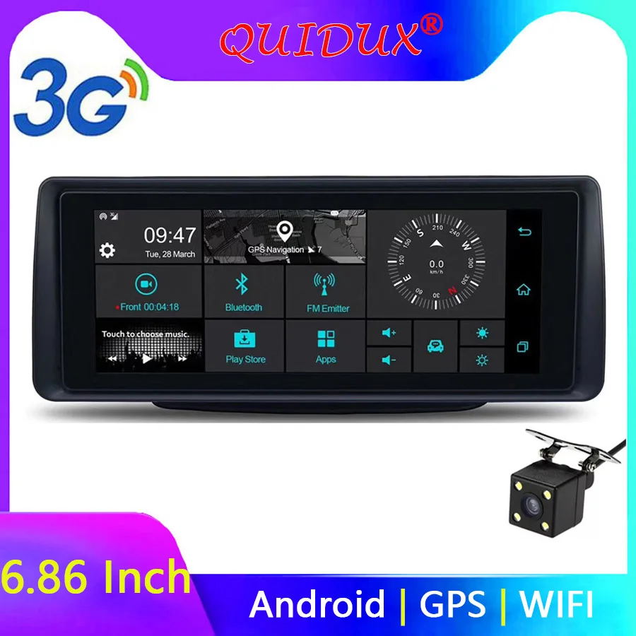 QUIDUX 6.86\ inch GPS 3G car DVR Camera Android 5.0 Dual Lens Full HD 1080P Video Recorder with Rear view Camera wifi dashcam