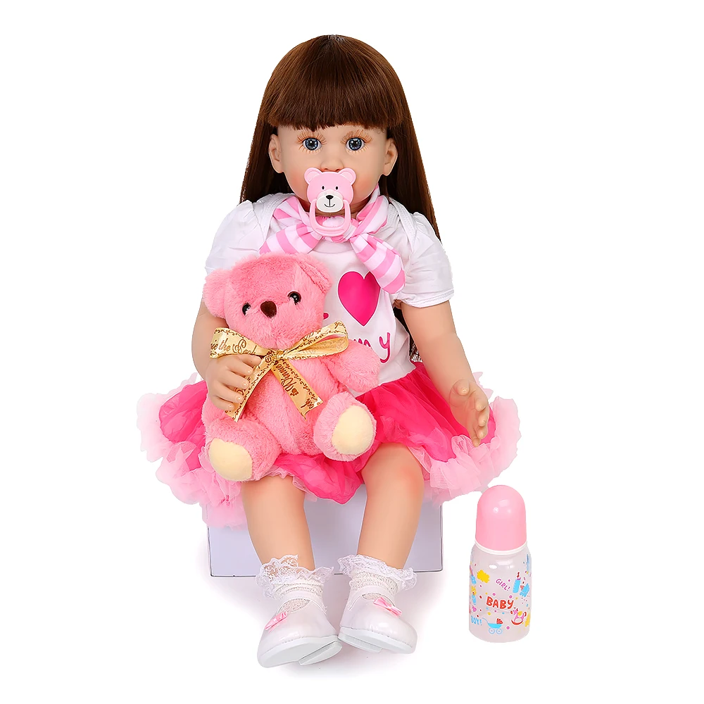 Мода Reborn Baby куклы с розовым платьем прекрасный 60 см Новорожденные куклы Младенцы как живые реалистичные силиконовые малыша Bonecas Рождественский подарок