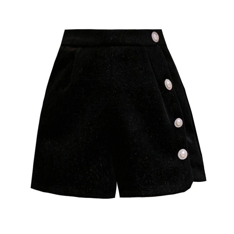 Pantalones cortos para mujer, pantalón corto de pierna y cintura alta, informal, Formal, con botones, para Primavera e invierno, 2021 - Ropa de mujer