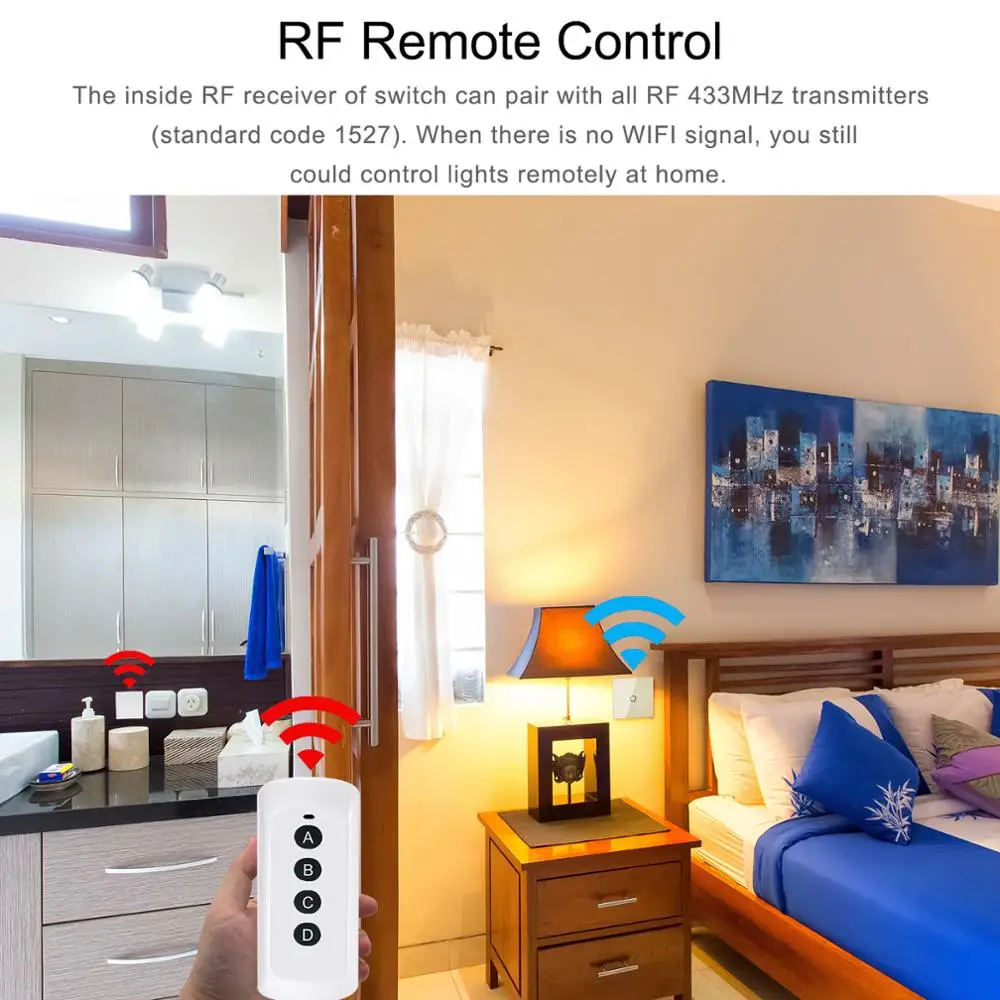  Smart Wall Switch Wifi Light Switch No Neutral Wire Required Tuya RF433 Voice Wireless Remote Switc - 4000212909172