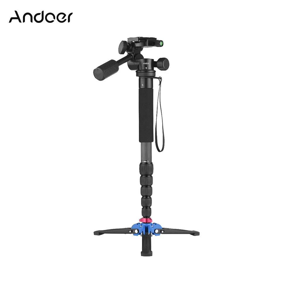 

Andoer Portable Aluminum 6-Section Monopod with 3 Way Camera Video Damping Head Unipod Holder for Canon Nikon Sony DSLR Camera