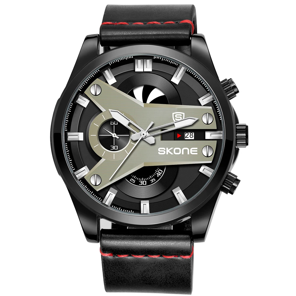 Мужские часы 30 м Водонепроницаемые высококачественные мужские часы с ремешком из искусственной кожи с большим циферблатом многофункциональные спортивные мужские часы с календарем для бега - Цвет: Красный