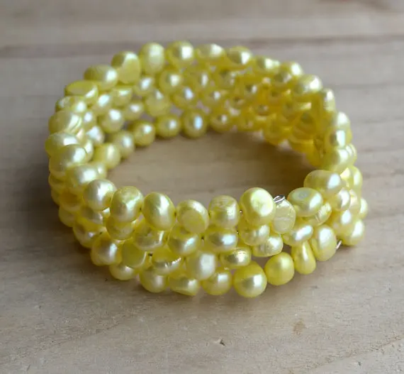 

New Arrival Favorite Real Pearl Bracelet 4 Rows Yellow Baroque Genuine Freshwater Pearls Fine Jewelry Charming Lady Gift