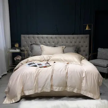

Beige Bedding Set Solid Color Comforter Bedding Sets Long-staple cotton Pillowcases Queen King Size Bed Bed Linen 4pcs