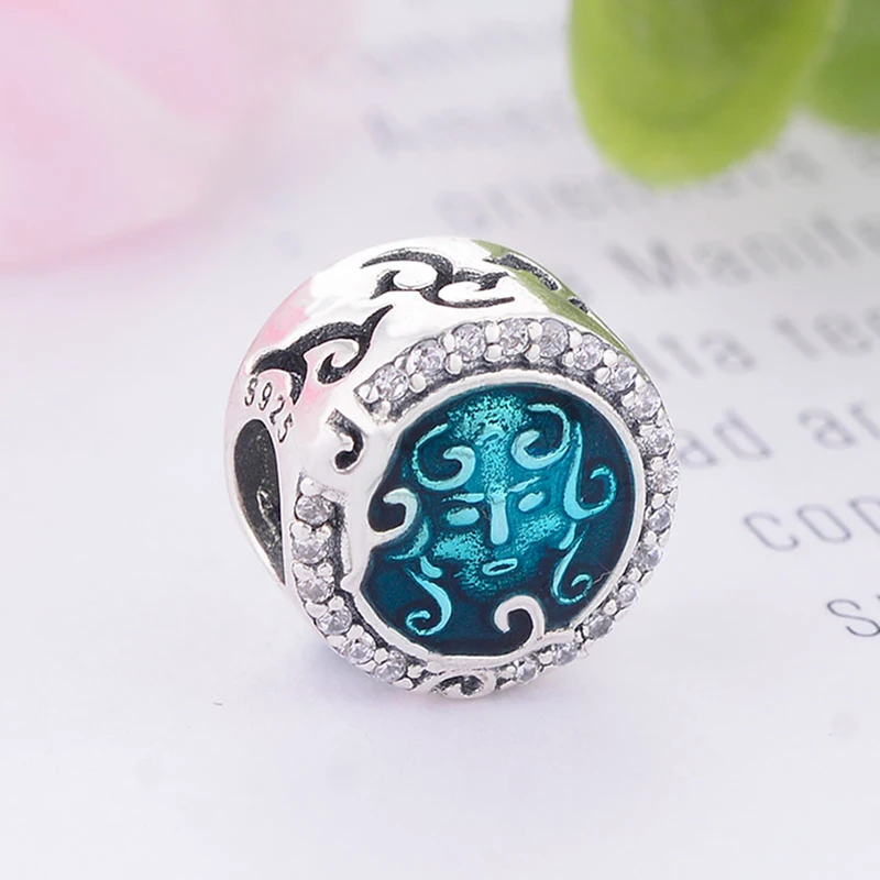 

925 Sterling Silver Letter Green Enamel Magic Girl Witch Curly Hair Fleur Lace Bead Fit Original Pandora Charm Bracelet Berloque