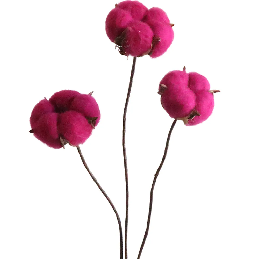 6pcs Red rose 6 шт. сушеные цветы натуральный хлопок ветка дома Свадебная вечеринка украшения Макарон ватные шарики стебли - Цвет: 6pcs Red rose