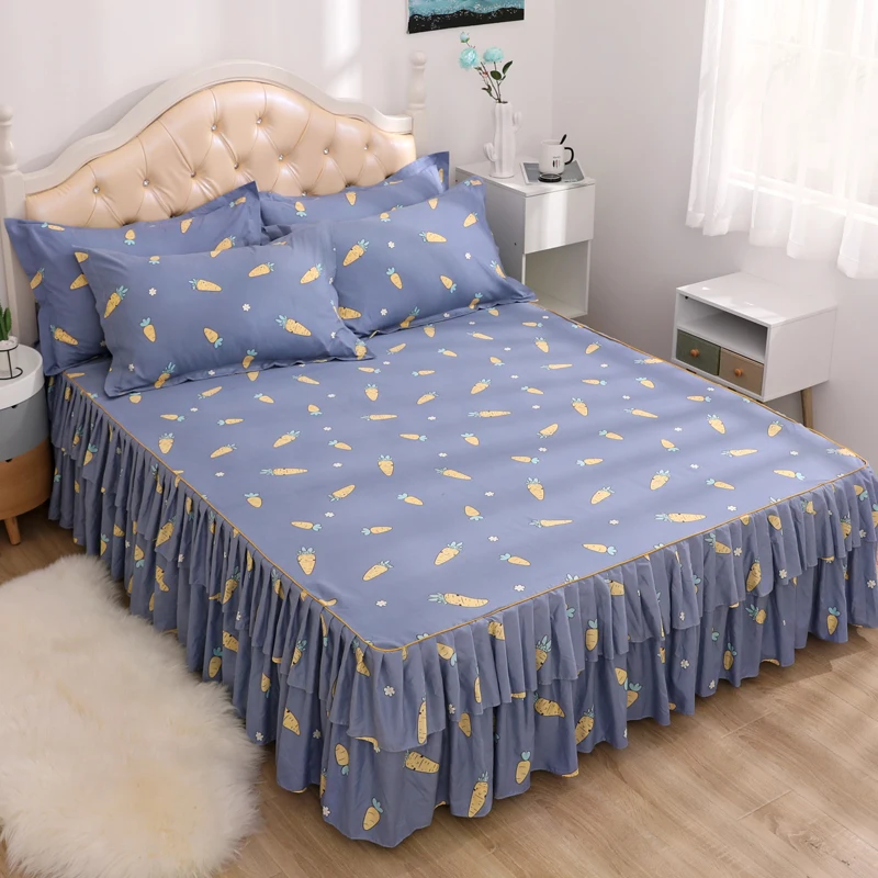 3pcs Ruffle Bedspread Covers Printed Fitted Bed Sheet Cover Non-Slip Mattress Twin Queen King Skirt with Pillowcase | Дом и сад