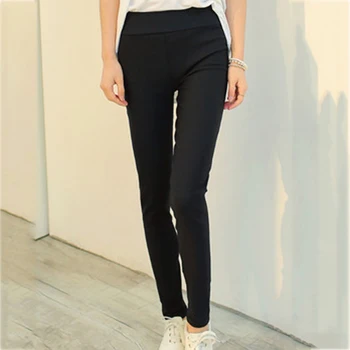 

Spring New Fashion Women Pencil Pants Casual Elastic Waist Skinny Trousers Black White Ankle-Length Stretch Pants Plus Size