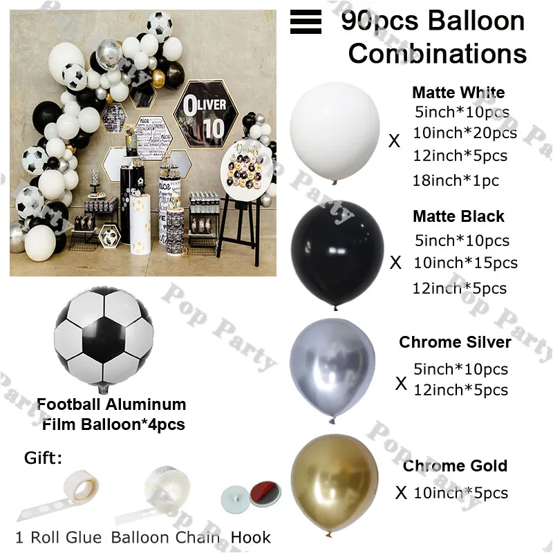 Football Balloons Garland Kit Birthday Decorations Boys Black White Balloon Arch Baby Shower Soccer Fan Party Supplies 2022 FIFA