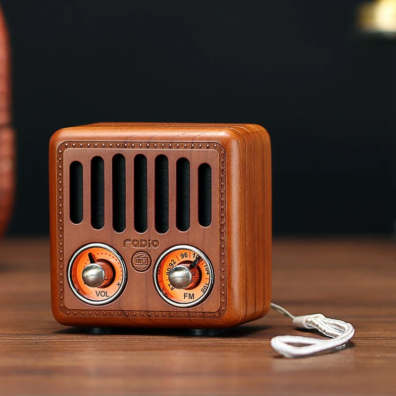 Portable Vintage Radio Retro Wooden Bluetooth Speaker Strong Bass Enhancement Mini Speaker Support FM TF Card AUX Audio MP3 Play