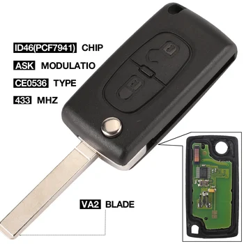 

kutery 2 Button VA2 Car Key For Citroen C2 C3 C4 PICASSO Remote Alarm Flip Auto Key Fob 433MHz ID 46 PCF7961 ASK Ce0536