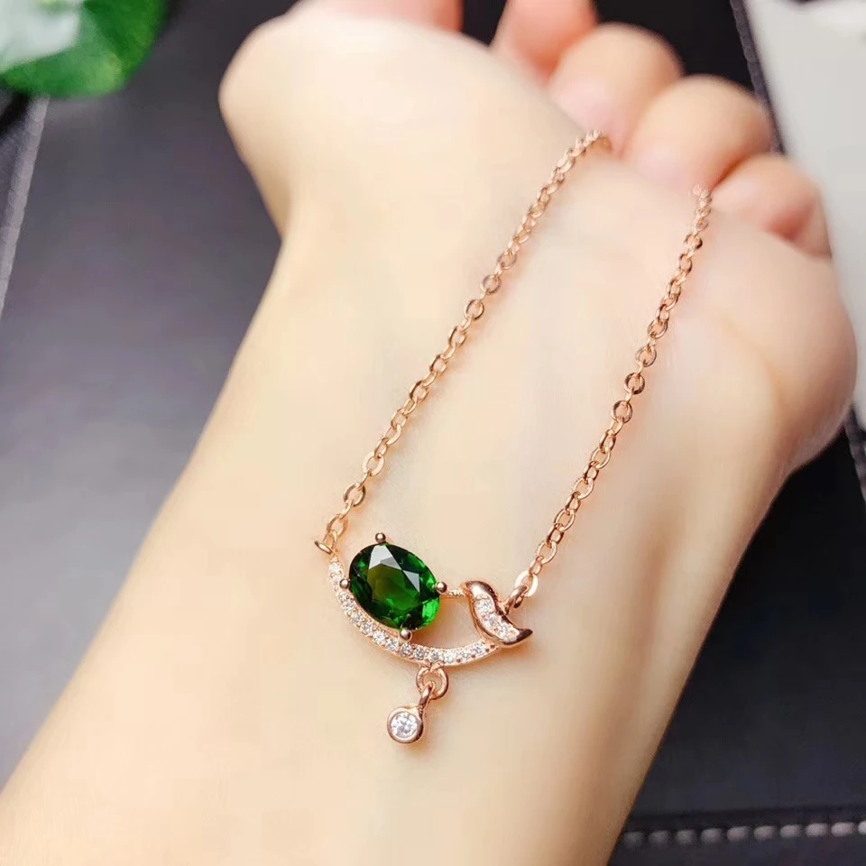 Классический прозрачный зеленый диопсид драгоценный камень кулон для ожерелья для женщин хорошее ювелирное изделие зеленый цвет натуральный драгоценный камень цветок 925 Серебряный подарок