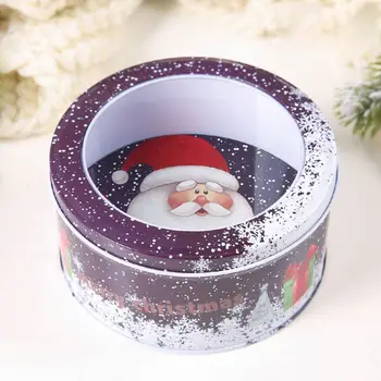 

4PCS Round Transparent Lid Candy Tin Tinplate Box Candy Small Gift Christmas B85C