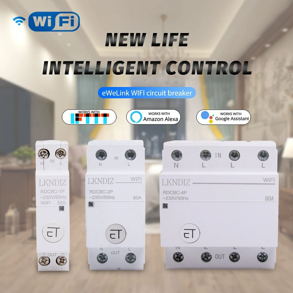 

Din Rail WIFI Circuit Breaker Smart Timer Switch Relay, eWeLink APP Control Work With Alexa Google Home 1P 2P 4P 110V 220V